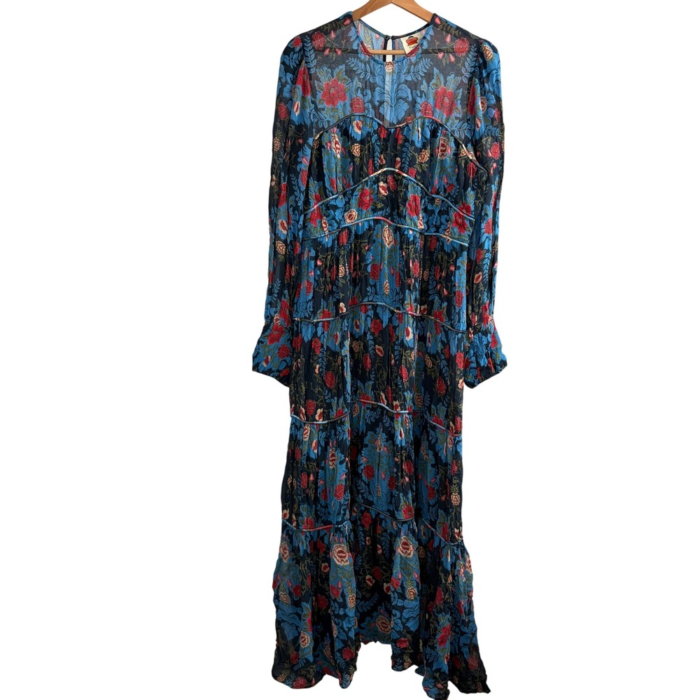 Farm Rio Arabesque Floral Gown Maxi Dress Long Sleeve XL Boho Wedding - Picture 3 of 8